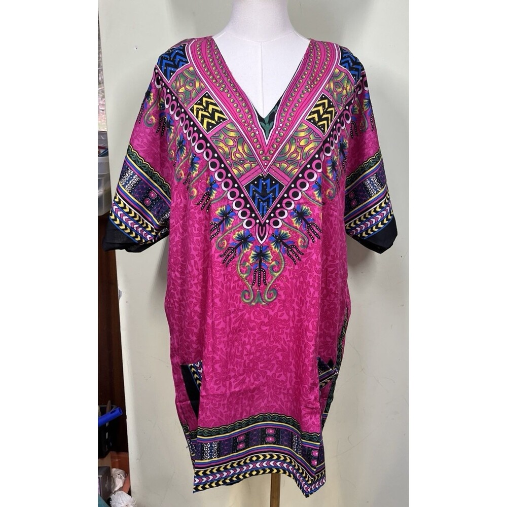 True Rock Multicolor African Dashiki Free Size Bright Pullover Tunic Top Hippie